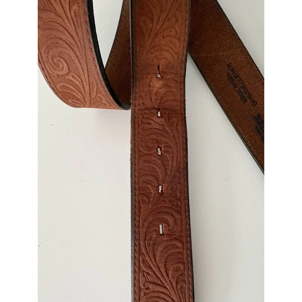 Silver Creek Men's Leather Belt Top Grain Embossed Metal Buckle 1. 5